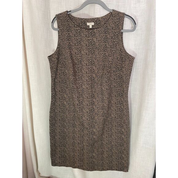 Talbots Woman 1X Sheath Dress Black Tan Herringbone Print Plus Size Workwear EUC - Picture 1 of 5
